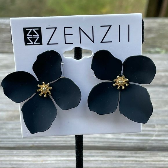 zenzil Jewelry - ZenZii Earrings Flower Metal Black Leaf Women Ear Jewelry $35